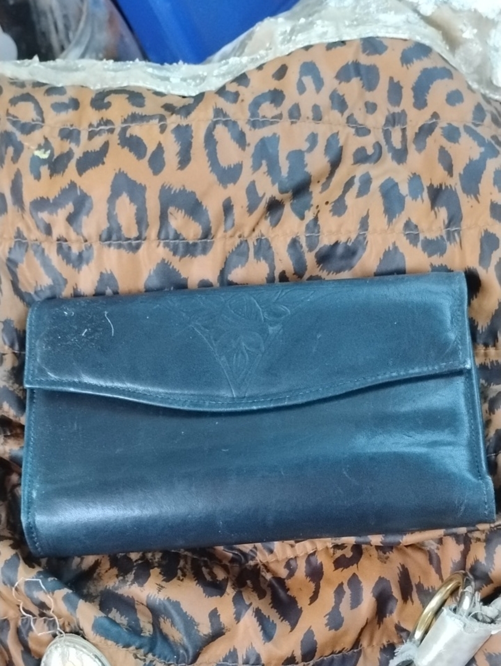 Rolfs Black Leather Fold-Over Wallet Clutch